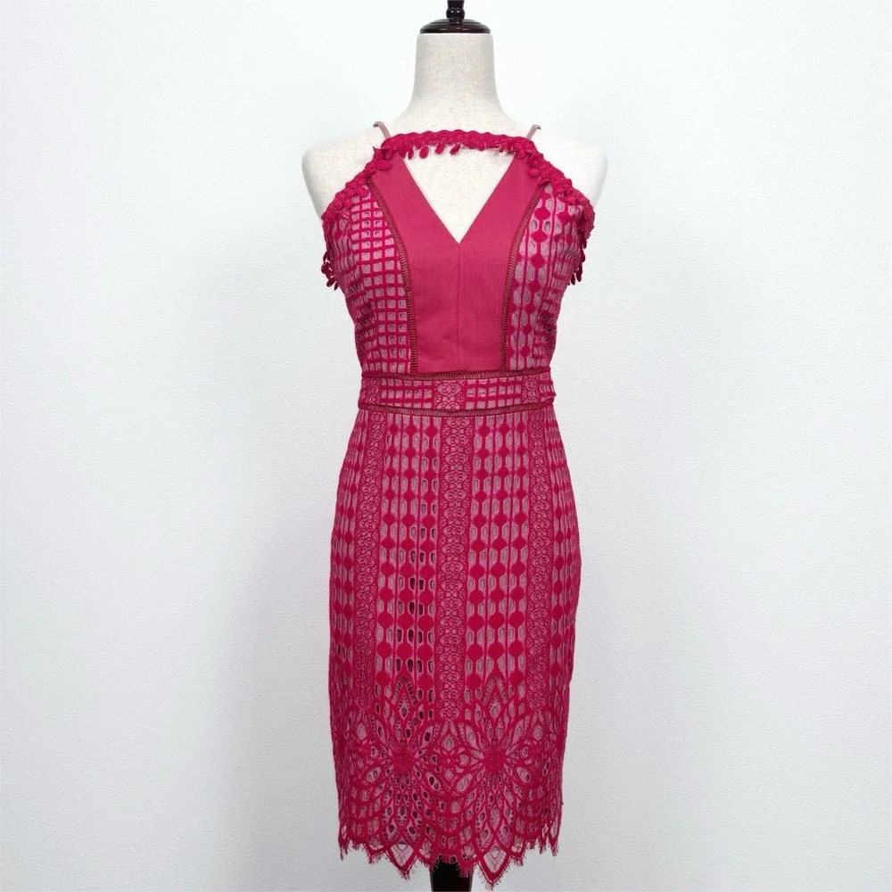 Harlyn Dress Womens M Pink Lace Feminine Coquette Event Dainty Preppy Old Money - Picture 3 of 16